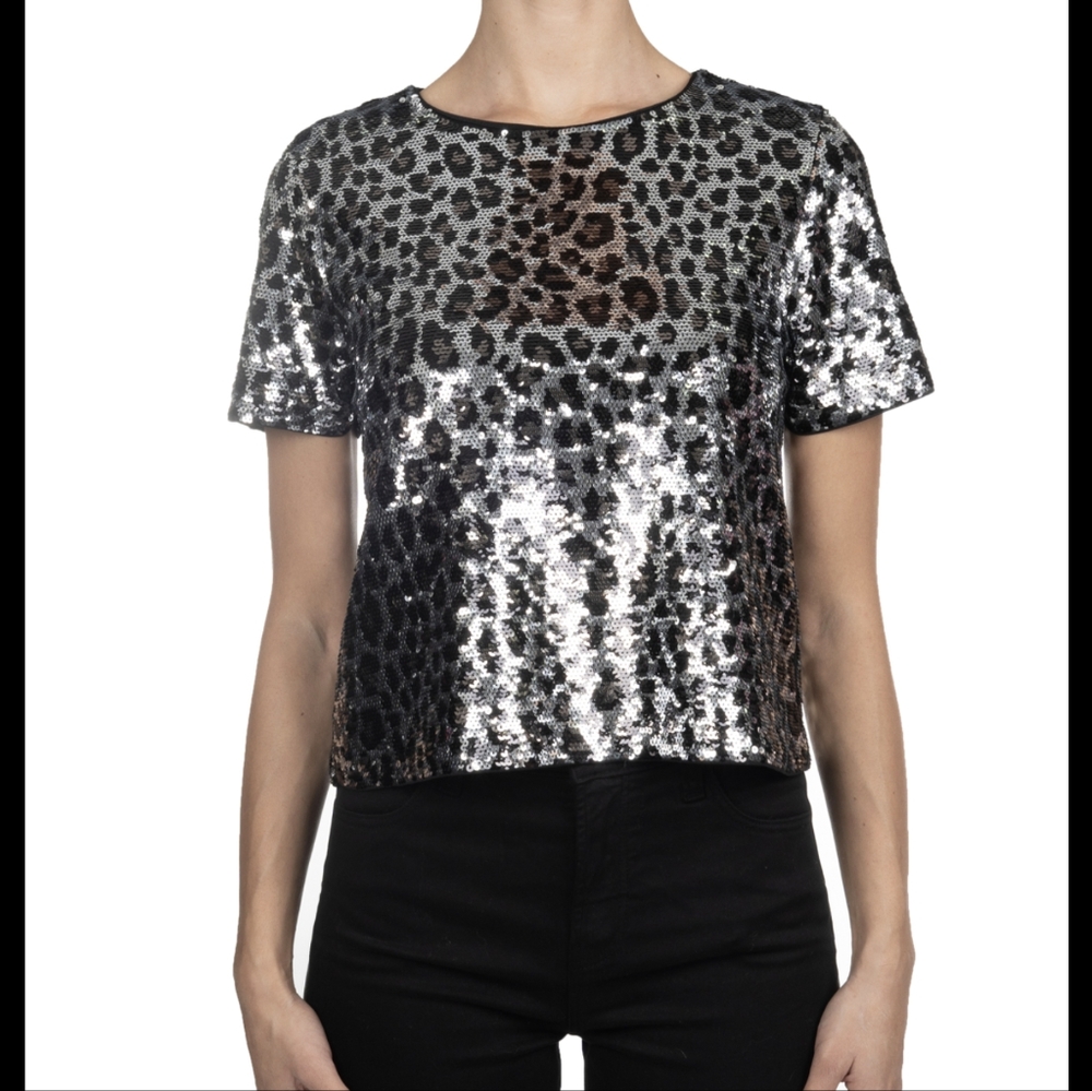 Michael Kors sequin crop top cheetah print